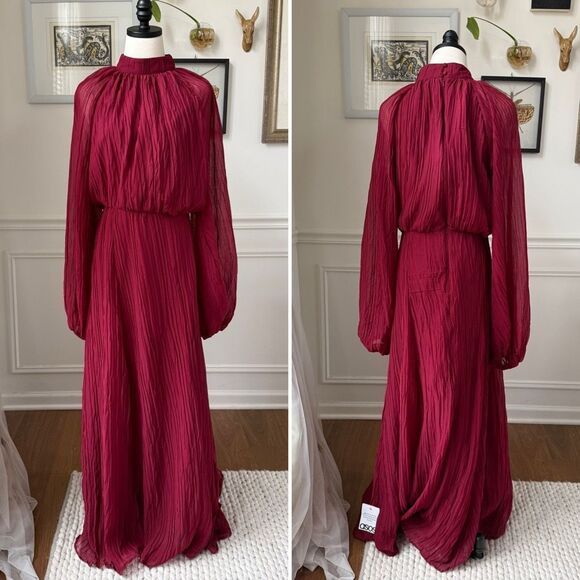 ASOS Dresses & Skirts - NWOT ASOS Design High Neck Crinkle Maxi Dress Blouson Sleeve 12